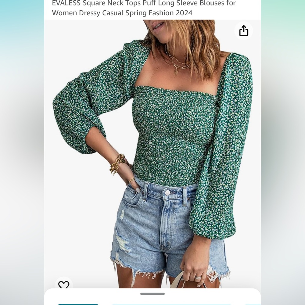 EVALESS green puffy long sleeve ruched blouse medium